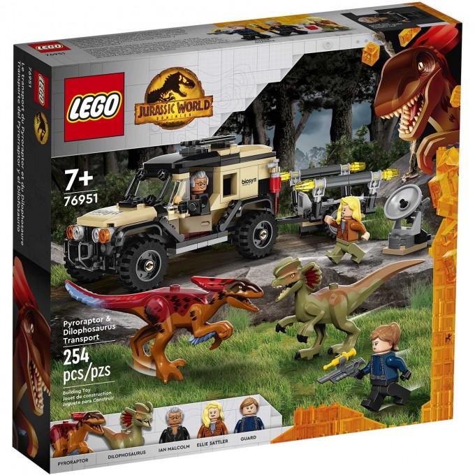 Конструктор детский LEGO JURASSIC WORLD ПЕРЕВОЗКА ПИРОРАПТОРА И ДИЛОФОЗАВРА 76951